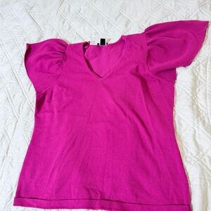 Ann Taylor Magenta Flutter Sleeve Blouse